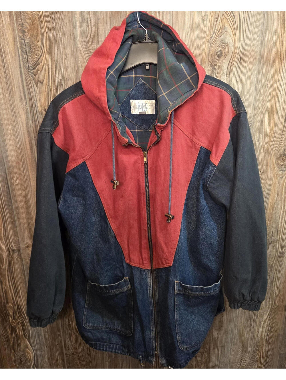 Cambridge Color Block Denim Coat Jacket Flannel Lined Sz 2XL
